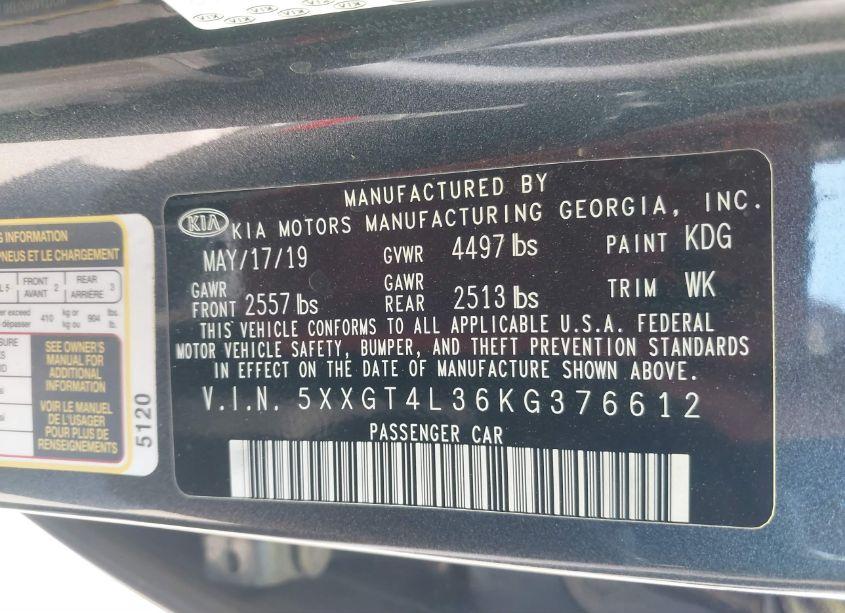 Photo 9 of 2019 Kia Optima LX (VIN 5XXGT4L36KG376612)