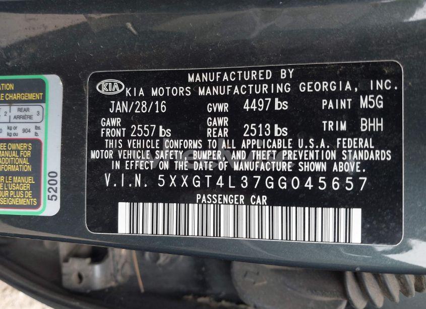 Photo 9 of 2016 Kia Optima LX (VIN 5XXGT4L37GG045657)