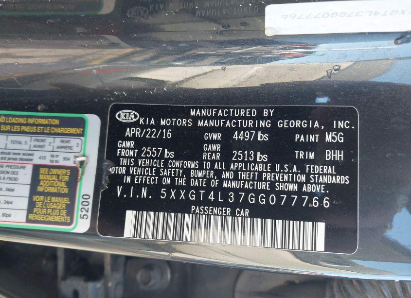 Photo 9 of 2016 Kia Optima LX (VIN 5XXGT4L37GG077766)