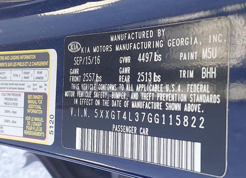 Photo 9 of 2016 Kia Optima LX (VIN 5XXGT4L37GG115822)