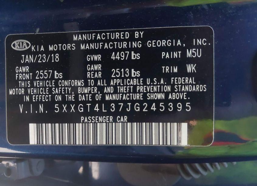 Photo 9 of 2018 Kia Optima LX (VIN 5XXGT4L37JG245395)