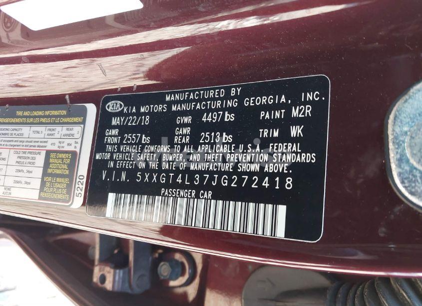 Photo 9 of 2018 Kia Optima LX (VIN 5XXGT4L37JG272418)