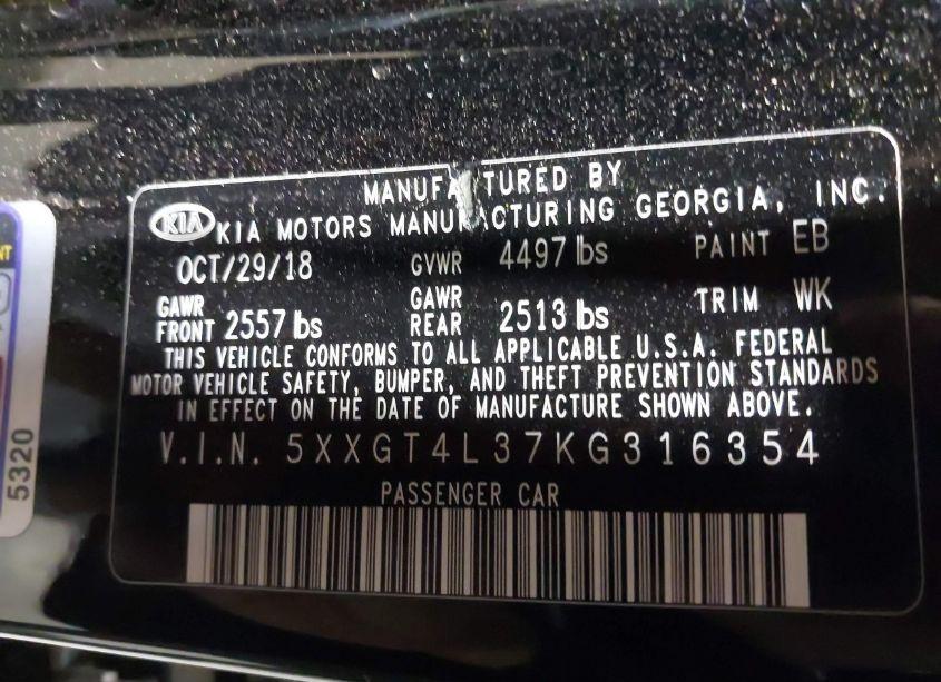 Photo 9 of 2019 Kia Optima S (VIN 5XXGT4L37KG316354)