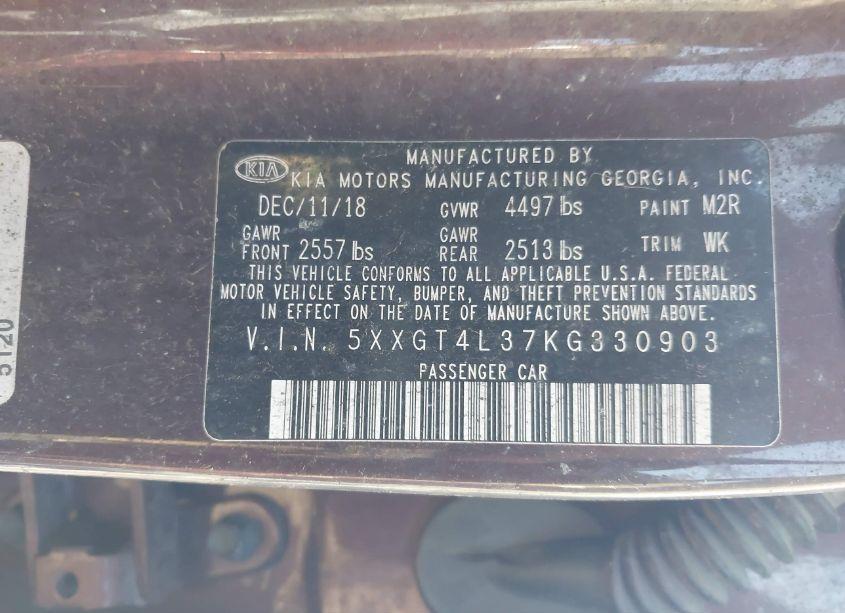 Photo 9 of 2019 Kia Optima LX (VIN 5XXGT4L37KG330903)