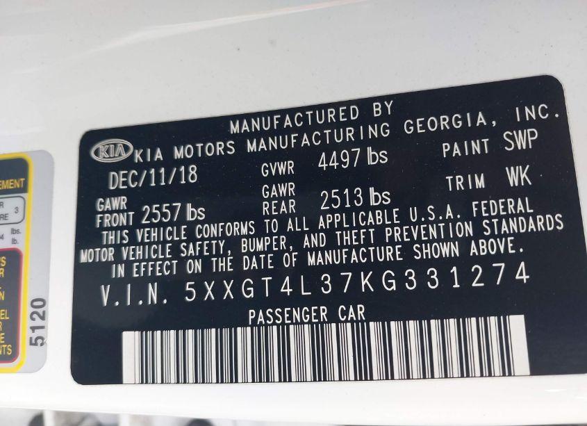 Photo 9 of 2019 Kia Optima LX (VIN 5XXGT4L37KG331274)