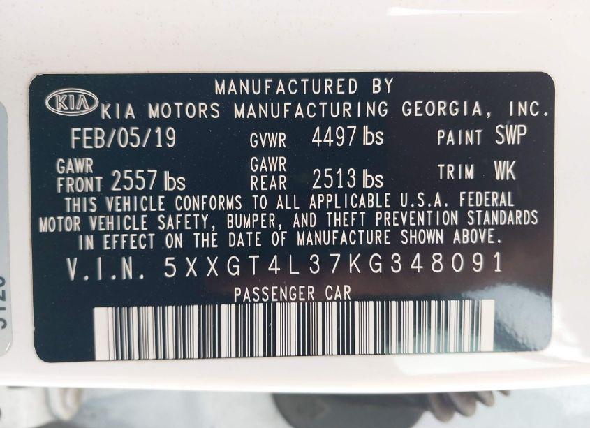 Photo 9 of 2019 Kia Optima LX (VIN 5XXGT4L37KG348091)