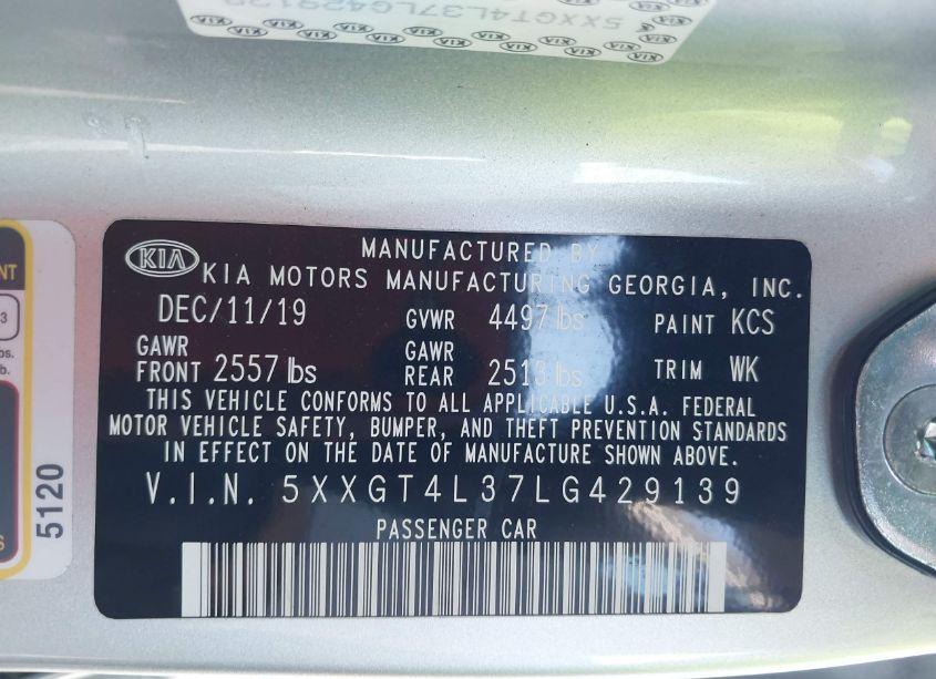 Photo 9 of 2020 Kia Optima LX (VIN 5XXGT4L37LG429139)