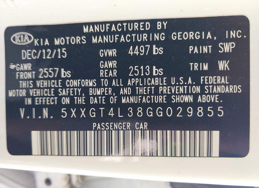 Photo 9 of 2016 Kia Optima LX (VIN 5XXGT4L38GG029855)