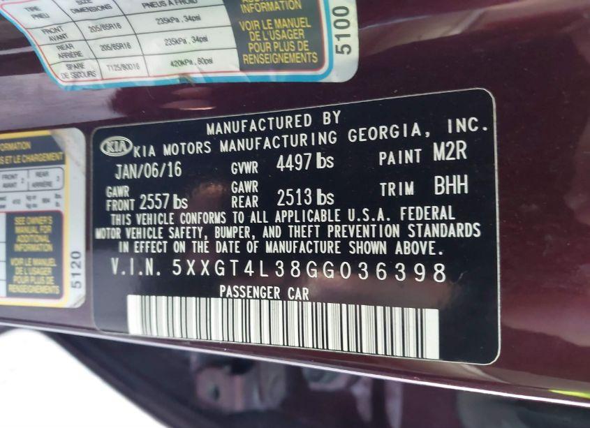 Photo 9 of 2016 Kia Optima LX (VIN 5XXGT4L38GG036398)