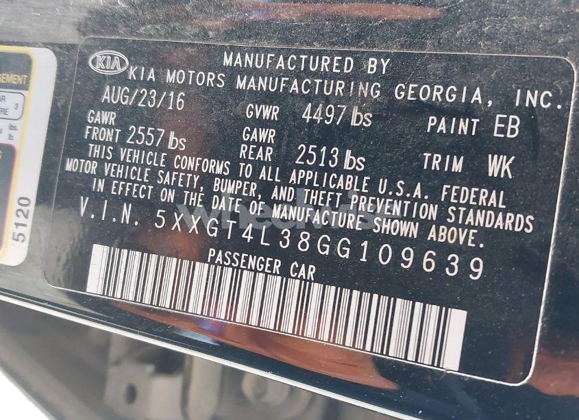 Photo 9 of 2016 Kia Optima LX (VIN 5XXGT4L38GG109639)