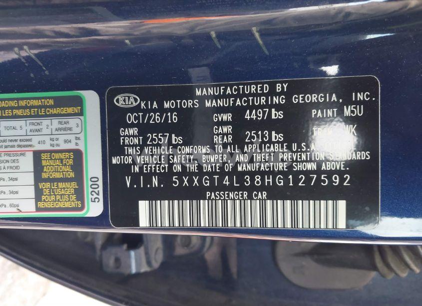 Photo 9 of 2017 Kia Optima LX (VIN 5XXGT4L38HG127592)