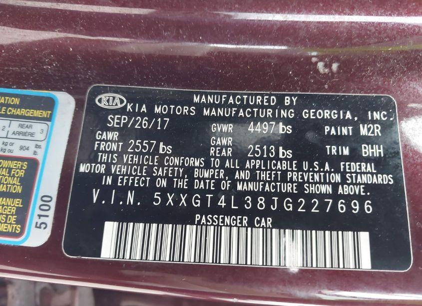 Photo 9 of 2018 Kia Optima LX (VIN 5XXGT4L38JG227696)