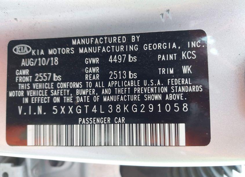 Photo 9 of 2019 Kia Optima LX (VIN 5XXGT4L38KG291058)