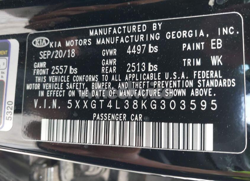 Photo 9 of 2019 Kia Optima S (VIN 5XXGT4L38KG303595)