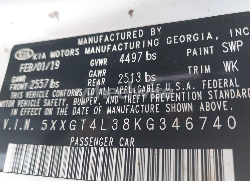 Photo 9 of 2019 Kia Optima LX (VIN 5XXGT4L38KG346740)