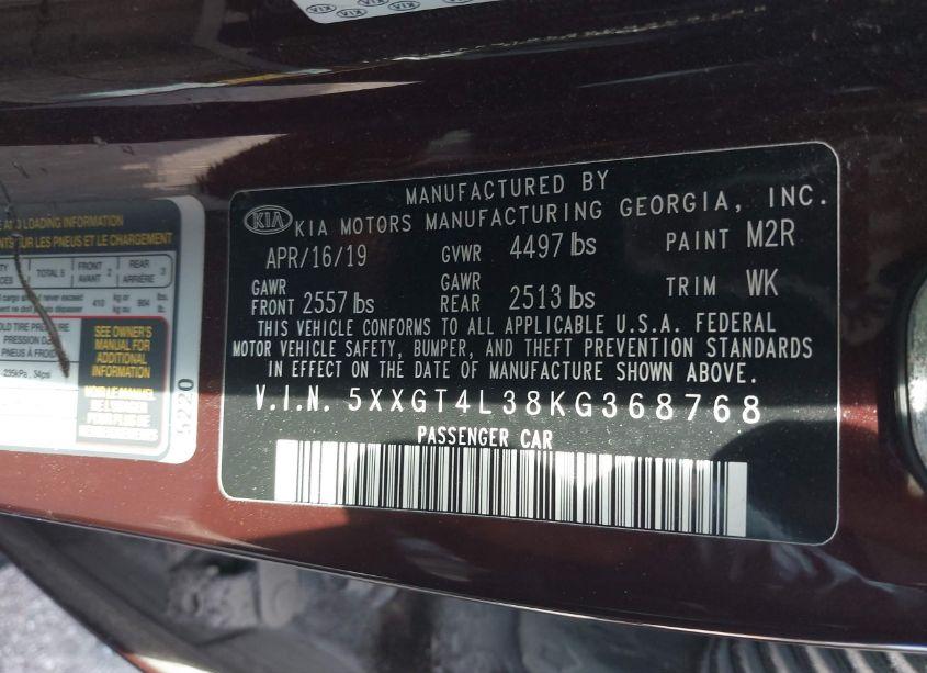 Photo 9 of 2019 Kia Optima LX (VIN 5XXGT4L38KG368768)