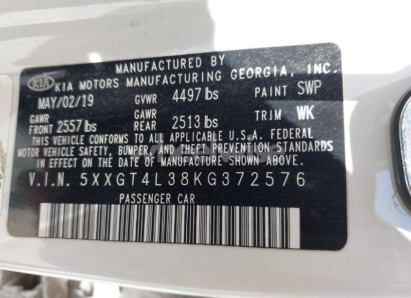 Photo 9 of 2019 Kia Optima LX (VIN 5XXGT4L38KG372576)