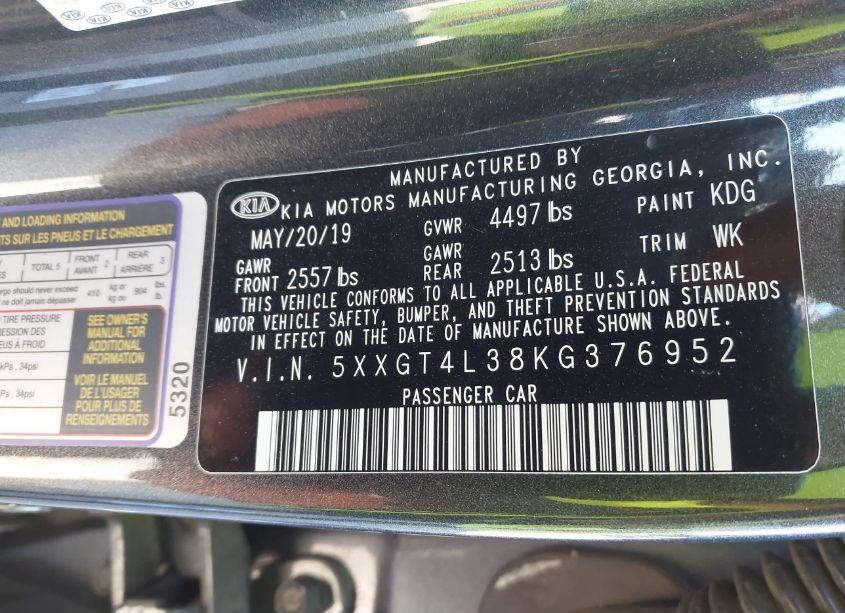 Photo 9 of 2019 Kia Optima S (VIN 5XXGT4L38KG376952)