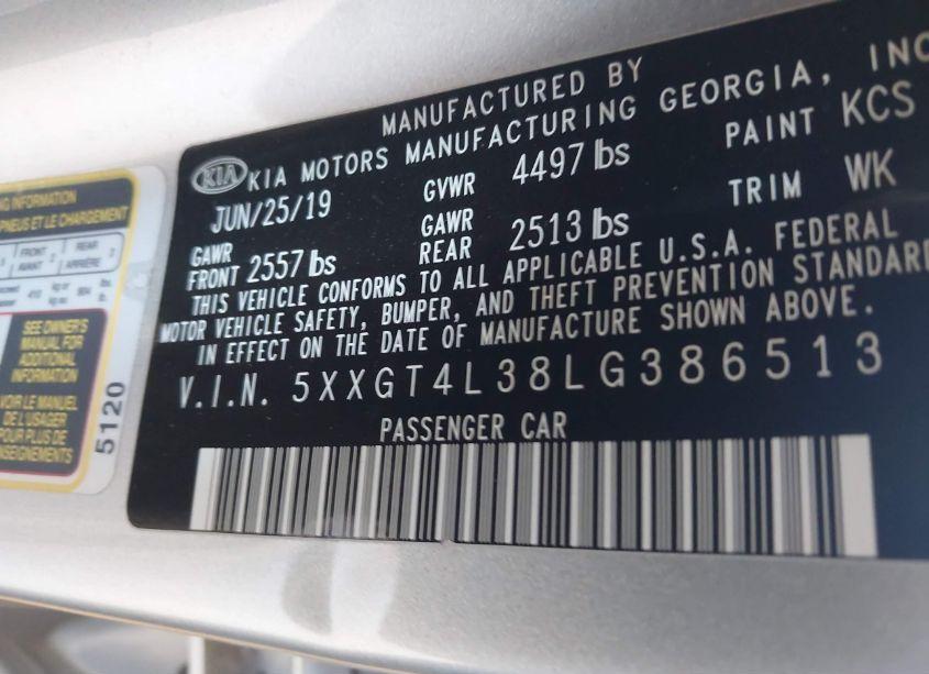 Photo 9 of 2020 Kia Optima LX (VIN 5XXGT4L38LG386513)