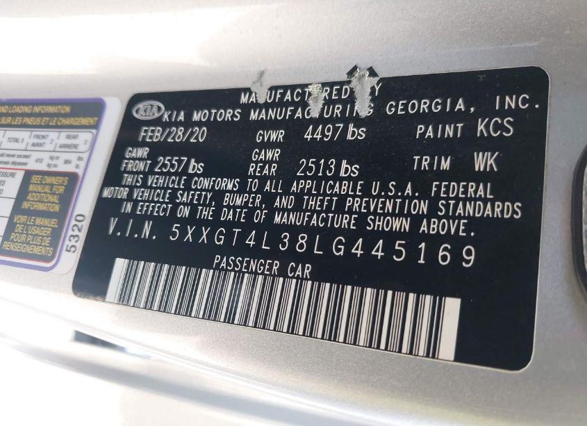 Photo 9 of 2020 Kia Optima SE (VIN 5XXGT4L38LG445169)