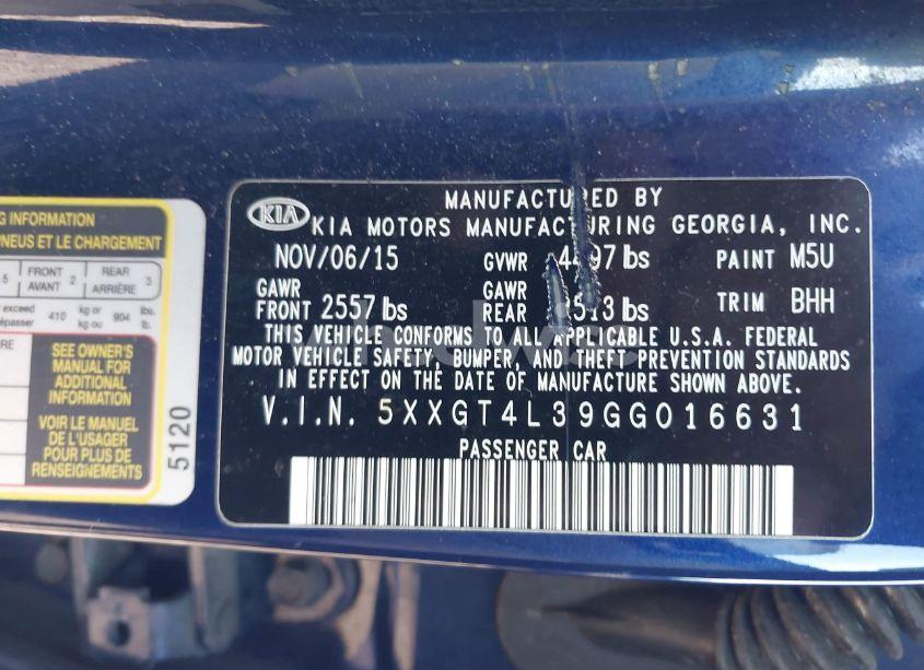 Photo 9 of 2016 Kia Optima LX (VIN 5XXGT4L39GG016631)