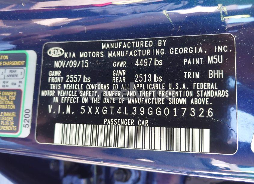 Photo 9 of 2016 Kia Optima LX (VIN 5XXGT4L39GG017326)