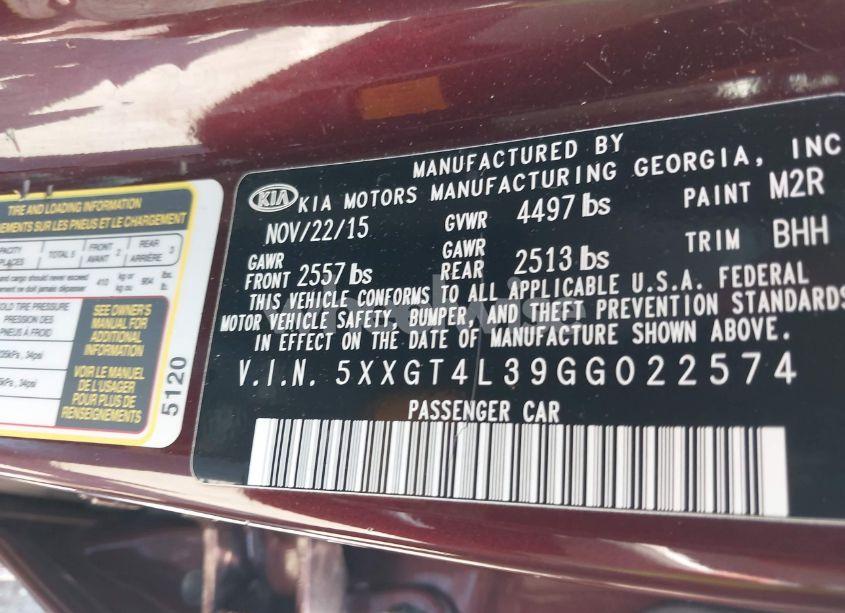 Photo 9 of 2016 Kia Optima LX (VIN 5XXGT4L39GG022574)