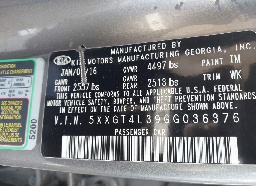 Photo 9 of 2016 Kia Optima LX (VIN 5XXGT4L39GG036376)