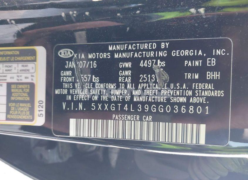 Photo 9 of 2016 Kia Optima LX (VIN 5XXGT4L39GG036801)