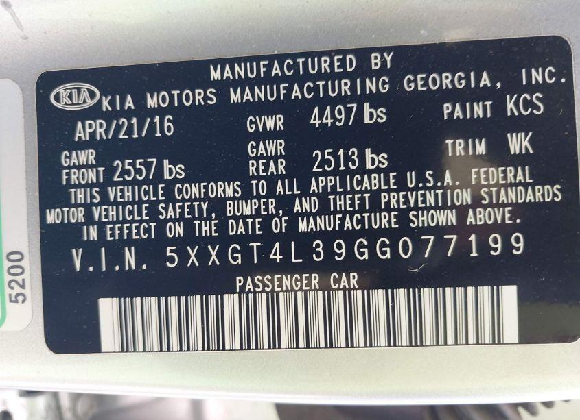 Photo 9 of 2016 Kia Optima LX (VIN 5XXGT4L39GG077199)