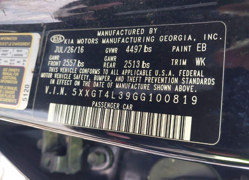 Photo 9 of 2016 Kia Optima LX (VIN 5XXGT4L39GG100819)