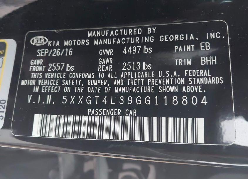 Photo 9 of 2016 Kia Optima LX (VIN 5XXGT4L39GG118804)