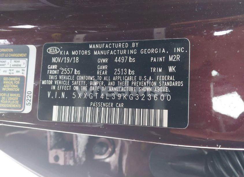 Photo 9 of 2019 Kia Optima LX (VIN 5XXGT4L39KG323600)