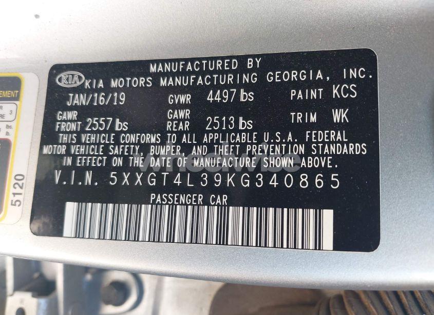 Photo 9 of 2019 Kia Optima LX (VIN 5XXGT4L39KG340865)