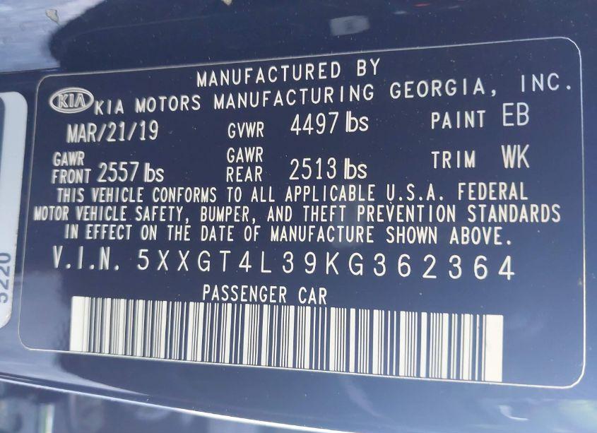 Photo 9 of 2019 Kia Optima LX (VIN 5XXGT4L39KG362364)