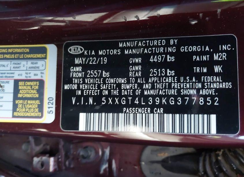 Photo 9 of 2019 Kia Optima LX (VIN 5XXGT4L39KG377852)