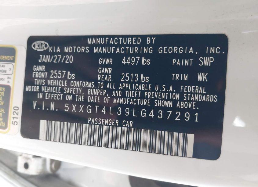 Photo 9 of 2020 Kia Optima LX (VIN 5XXGT4L39LG437291)