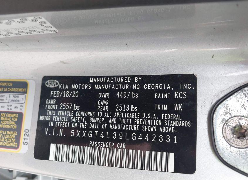 Photo 9 of 2020 Kia Optima LX (VIN 5XXGT4L39LG442331)