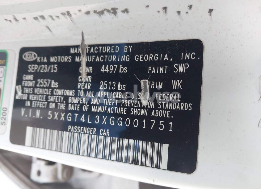 Photo 9 of 2016 Kia Optima LX (VIN 5XXGT4L3XGG001751)