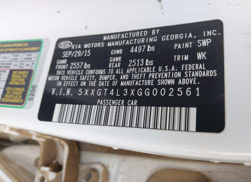 Photo 9 of 2016 Kia Optima LX (VIN 5XXGT4L3XGG002561)