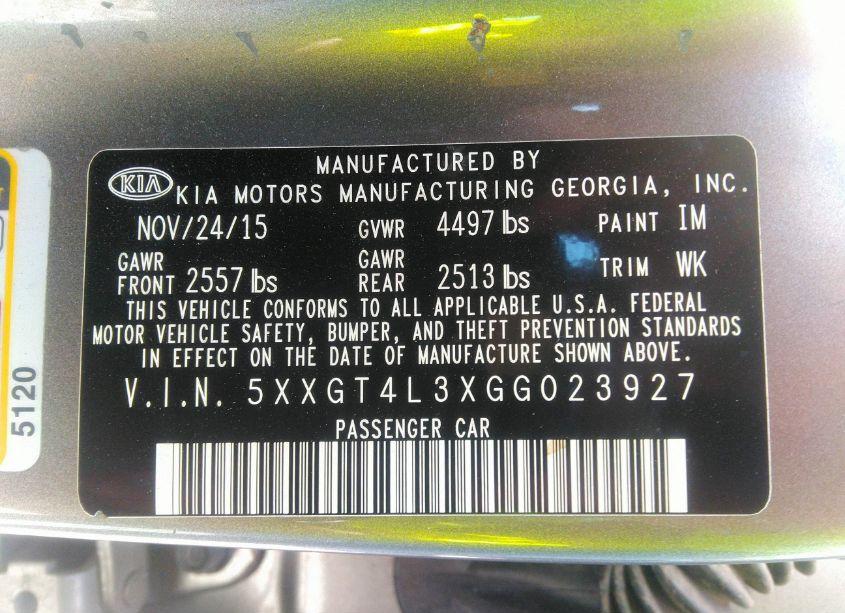 Photo 9 of 2016 Kia Optima LX (VIN 5XXGT4L3XGG023927)