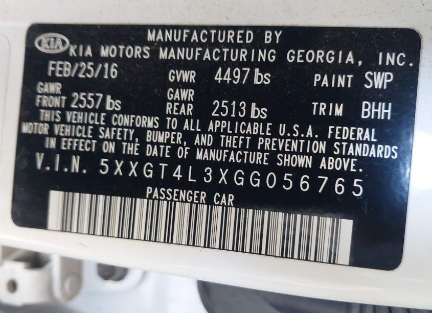 Photo 9 of 2016 Kia Optima LX (VIN 5XXGT4L3XGG056765)