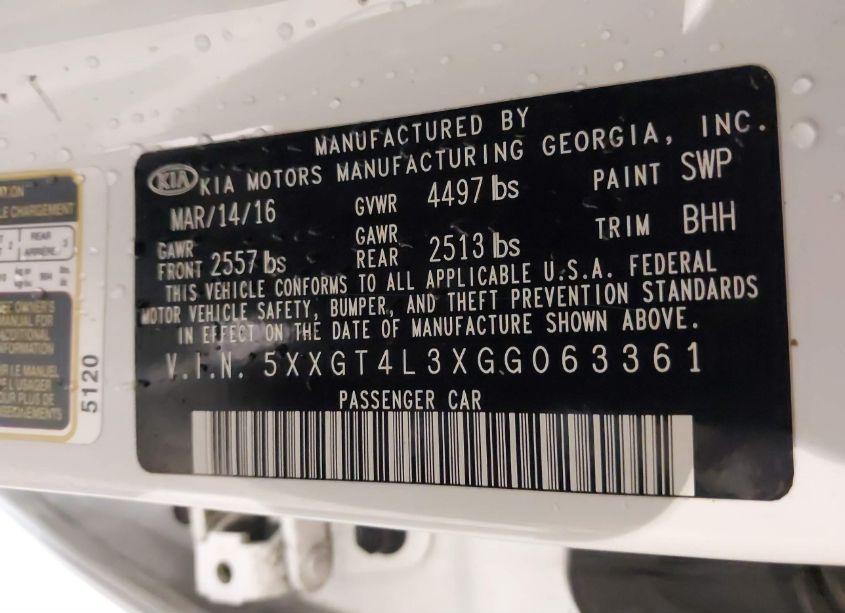 Photo 9 of 2016 Kia Optima LX (VIN 5XXGT4L3XGG063361)