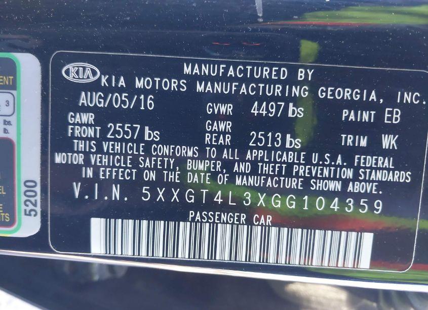 Photo 9 of 2016 Kia Optima LX (VIN 5XXGT4L3XGG104359)