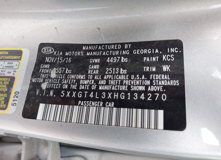 Photo 9 of 2017 Kia Optima LX (VIN 5XXGT4L3XHG134270)