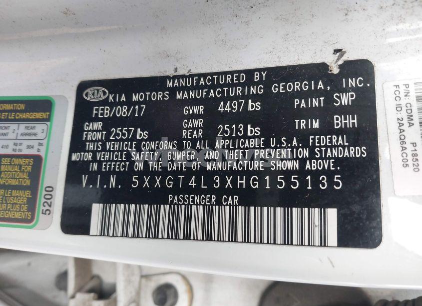 Photo 9 of 2017 Kia Optima LX (VIN 5XXGT4L3XHG155135)