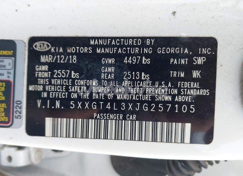 Photo 9 of 2018 Kia Optima LX (VIN 5XXGT4L3XJG257105)