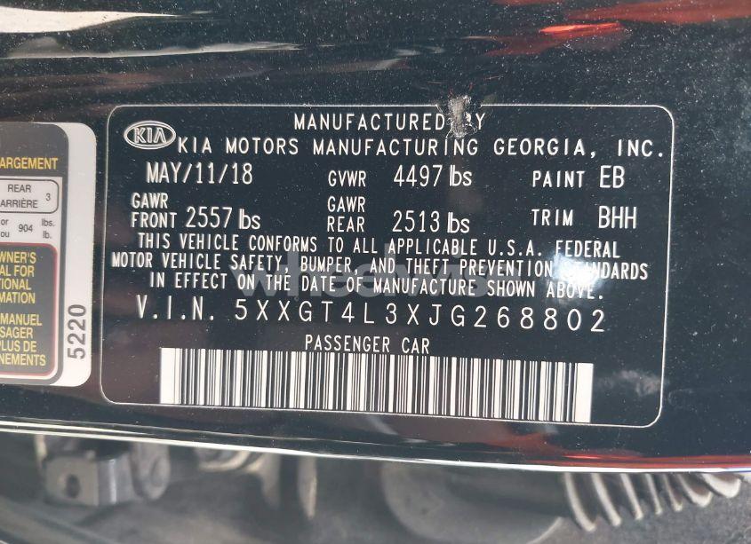 Photo 9 of 2018 Kia Optima LX (VIN 5XXGT4L3XJG268802)