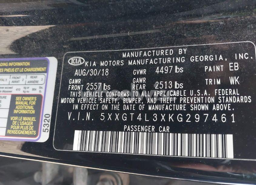 Photo 9 of 2019 Kia Optima S (VIN 5XXGT4L3XKG297461)