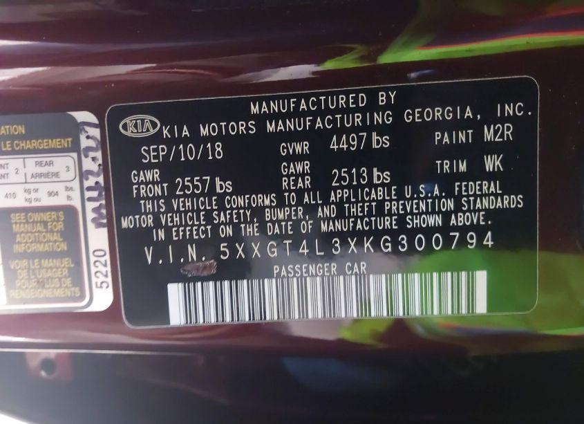 Photo 9 of 2019 Kia Optima LX (VIN 5XXGT4L3XKG300794)